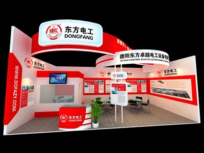 36平米展臺設計制作：一面開口/現(xiàn)代/木質(zhì)結(jié)構/紅色，為電子展展商而作（免費使用）