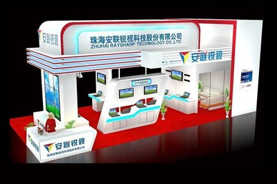 72平米展臺設計制作：三面開口/前衛(wèi)/木質(zhì)結構/白色，為電子展展商而作（免費使用）