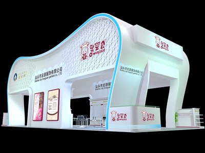 84平米展臺設(shè)計制作：一面開口/現(xiàn)代/木質(zhì)結(jié)構(gòu)/白色，為嬰幼展展商而作（免費使用）