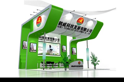 36平米展臺(tái)設(shè)計(jì)制作：三面開口/前衛(wèi)/木質(zhì)結(jié)構(gòu)/綠色，為電子展展商而作（免費(fèi)使用）