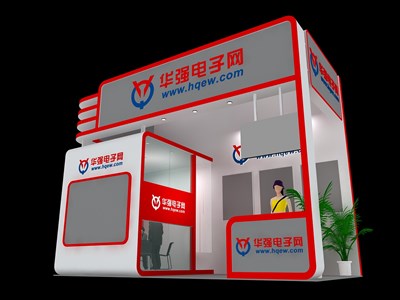 18平米展臺設(shè)計制作：二面開口/現(xiàn)代/木質(zhì)結(jié)構(gòu)/紅色，為電子展展商而作（免費使用）