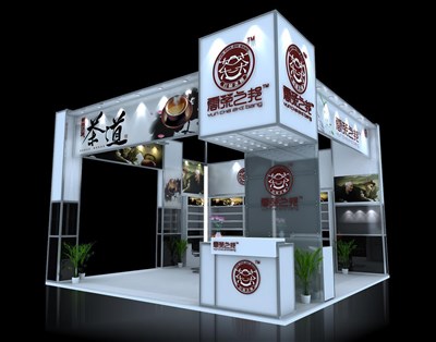 36平米展臺設(shè)計制作：三面開口/現(xiàn)代/木質(zhì)結(jié)構(gòu)/白色，為茶博會展商而作（免費使用）