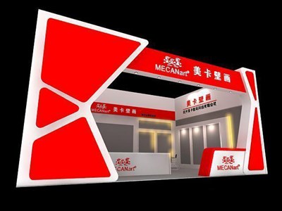 54平米展臺設(shè)計制作：一面開口/現(xiàn)代/木質(zhì)結(jié)構(gòu)/紅色，為綜合展展商而作（免費使用）