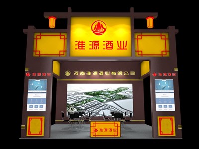36平米展臺設(shè)計制作：三面開口/中式/木質(zhì)結(jié)構(gòu)/灰色，為糖酒展展商而作（免費使用）