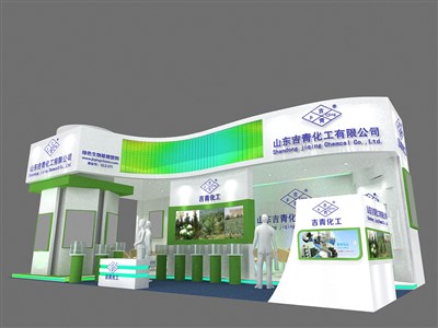 60.5平米展臺(tái)設(shè)計(jì)制作：三面開口/現(xiàn)代/木質(zhì)結(jié)構(gòu)/白色，為化工展展商而作（免費(fèi)使用）