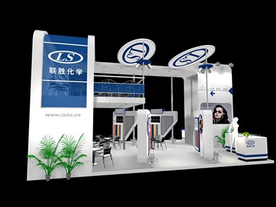 63平米展臺設(shè)計制作：三面開口/現(xiàn)代/木質(zhì)結(jié)構(gòu)/白色，為化工展展商而作（免費使用）