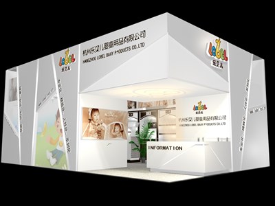 54平米展臺(tái)設(shè)計(jì)制作：一面開口/現(xiàn)代/木質(zhì)結(jié)構(gòu)/白色，為嬰幼展展商而作（免費(fèi)使用）