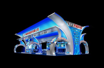 162平米展臺設計制作：四面開口/現(xiàn)代/木質(zhì)結(jié)構(gòu)/藍色，為綜合展展商而作（免費使用）