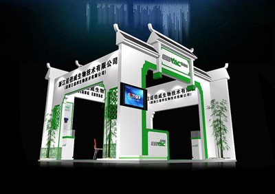 36平米展臺設(shè)計制作：四面開口/中式/木質(zhì)結(jié)構(gòu)/白色，為綜合展展商而作（免費使用）