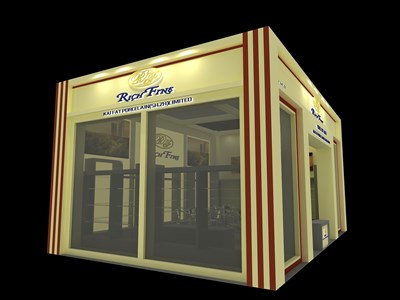 54平米展臺設(shè)計制作：一面開口/現(xiàn)代/木質(zhì)結(jié)構(gòu)/米色，為綜合展展商而作（免費使用）
