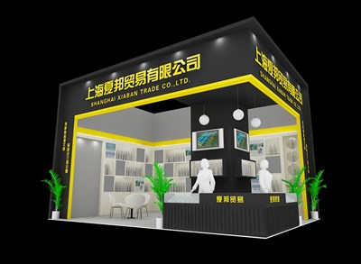 35平米展臺設(shè)計制作：二面開口/現(xiàn)代/型材結(jié)構(gòu)/黑色，為糖酒展展商而作（免費使用）