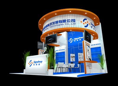 36平米展臺(tái)設(shè)計(jì)制作：三面開口/現(xiàn)代/木質(zhì)結(jié)構(gòu)/彩色，為綜合展展商而作（免費(fèi)使用）