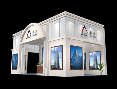 45平米展臺設計制作：三面開口/現代/木質結構/白色，為綜合展展商而作（免費使用）