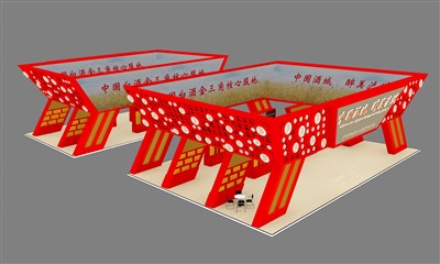 560平米展臺設(shè)計制作：四面開口/前衛(wèi)/木質(zhì)結(jié)構(gòu)/紅色，為糖酒展展商而作（免費(fèi)使用）