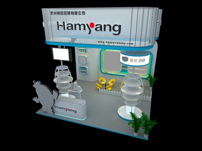 36平米展臺設(shè)計制作：三面開口/現(xiàn)代/木質(zhì)結(jié)構(gòu)/白色，為嬰幼展展商而作（免費使用）