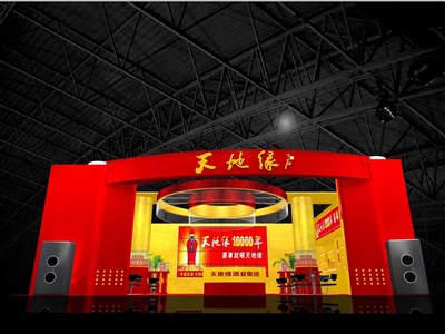 144平米展臺設計制作：一面開口/中式/木質(zhì)結(jié)構(gòu)/紅色，為糖酒展展商而作（免費使用）