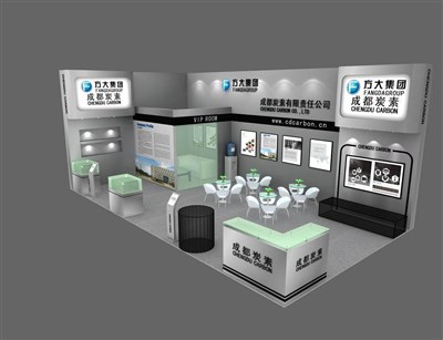47.5平米展臺(tái)設(shè)計(jì)制作：二面開口/現(xiàn)代/木質(zhì)結(jié)構(gòu)/灰色，為化工展展商而作（免費(fèi)使用）