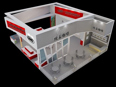 120平米展臺設計制作：三面開口/現代/型材結構/灰色，為糖酒展展商而作（免費使用）