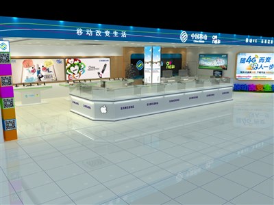 102.4平米展廳設(shè)計制作：現(xiàn)代/藍(lán)色，產(chǎn)品類展廳-中國移動展廳（免費(fèi)使用）