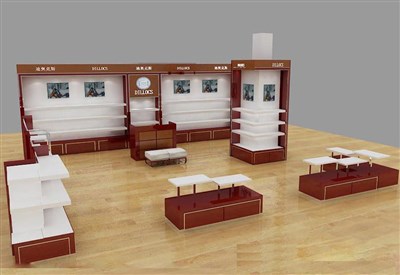 42平米展廳設計制作：現(xiàn)代/咖啡色，產品類展廳-迪奧克斯男鞋展廳（免費使用）