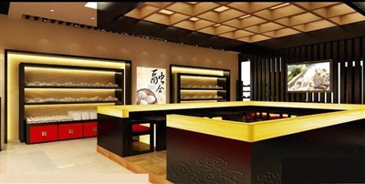 120平米展廳設(shè)計(jì)制作：現(xiàn)代/米色，產(chǎn)品類展廳-新中式快餐廳（免費(fèi)使用）