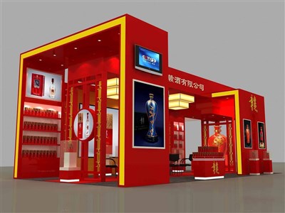 72平米展臺設(shè)計制作：四面開口/現(xiàn)代/型材結(jié)構(gòu)/紅色，為糖酒展展商而作（免費(fèi)使用）