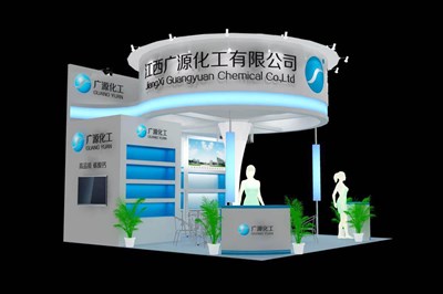 36平米展臺(tái)設(shè)計(jì)制作：三面開口/現(xiàn)代/木質(zhì)結(jié)構(gòu)/白色，為化工展展商而作（免費(fèi)使用）