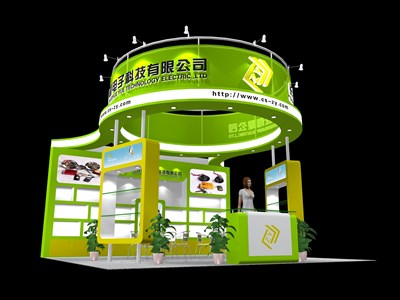 36平米展臺設(shè)計制作：三面開口/現(xiàn)代/木質(zhì)結(jié)構(gòu)/綠色，為綜合展展商而作（免費使用）
