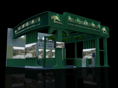 72平米展臺設(shè)計制作：三面開口/現(xiàn)代/木質(zhì)結(jié)構(gòu)/綠色，為綜合展展商而作（免費使用）