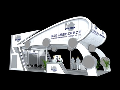 72平米展臺設(shè)計制作：三面開口/現(xiàn)代/木質(zhì)結(jié)構(gòu)/白色，為化工展展商而作（免費使用）