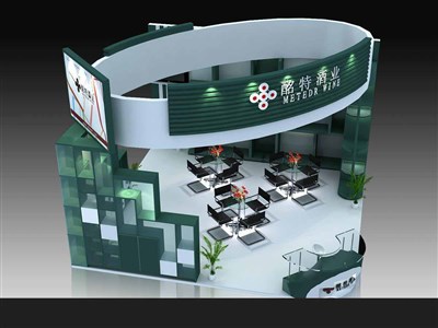 36平米展臺設(shè)計制作：二面開口/前衛(wèi)/型材結(jié)構(gòu)/綠色，為糖酒展展商而作（免費使用）
