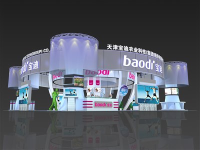 324平米展臺設計制作：四面開口/現(xiàn)代/桁架結(jié)構(gòu)/彩色，為綜合展展商而作（免費使用）
