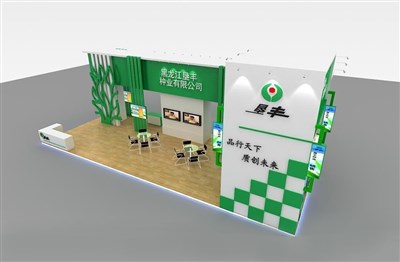 90平米展臺設(shè)計制作：二面開口/現(xiàn)代/木質(zhì)結(jié)構(gòu)/綠色，為綜合展展商而作（免費(fèi)使用）