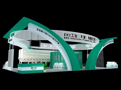 216平米展臺設(shè)計制作：四面開口/現(xiàn)代/木質(zhì)結(jié)構(gòu)/綠色，為綜合展展商而作（免費使用）