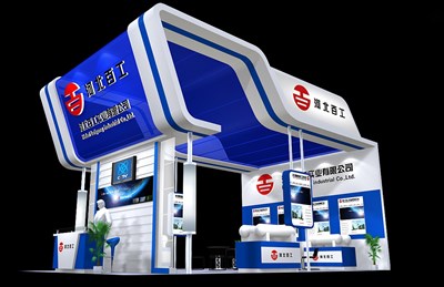 54平米展臺(tái)設(shè)計(jì)制作：二面開口/現(xiàn)代/木質(zhì)結(jié)構(gòu)/藍(lán)色，為綜合展展商而作（免費(fèi)使用）
