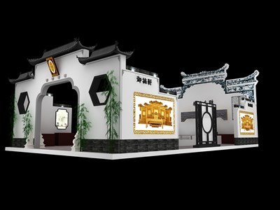 165平米展臺設(shè)計(jì)制作：四面開口/中式/型材結(jié)構(gòu)/灰色，為家具展展商而作（免費(fèi)使用）