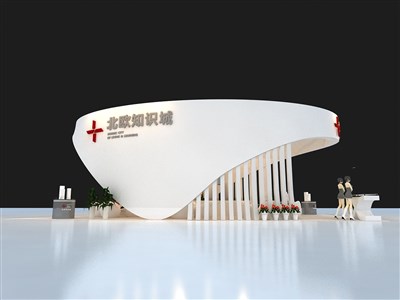 81平米展臺(tái)設(shè)計(jì)制作：二面開口/現(xiàn)代/桁架結(jié)構(gòu)/白色，為房產(chǎn)展展商而作（免費(fèi)使用）