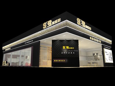 203.5平米展臺設(shè)計制作：三面開口/現(xiàn)代/型材結(jié)構(gòu)/黑色，為家具展展商而作（免費使用）