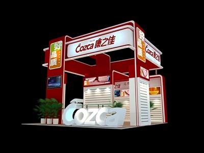 36平米展臺設(shè)計(jì)制作：三面開口/現(xiàn)代/木質(zhì)結(jié)構(gòu)/紅色，為綜合展展商而作（免費(fèi)使用）