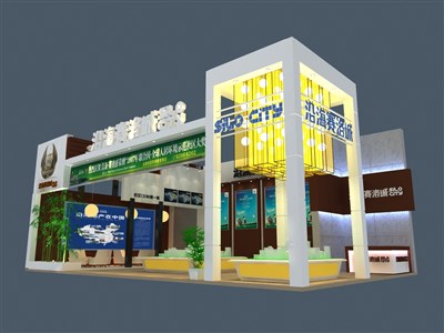 48平米展臺設(shè)計(jì)制作：二面開口/前衛(wèi)/木質(zhì)結(jié)構(gòu)/咖啡色，為房產(chǎn)展展商而作（免費(fèi)使用）