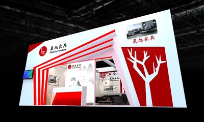 72平米展臺(tái)設(shè)計(jì)制作：一面開口/前衛(wèi)/型材結(jié)構(gòu)/紅色，為家具展展商而作（免費(fèi)使用）
