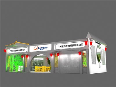 60平米展臺設計制作：三面開口/中式/木質結構/灰色，為家具展展商而作（免費使用）