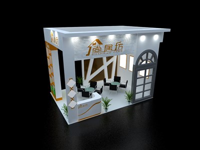 15平米展臺設(shè)計制作：三面開口/歐式/型材結(jié)構(gòu)/彩色，為家具展展商而作（免費使用）