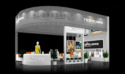 40平米展臺設計制作：三面開口/現(xiàn)代/型材結(jié)構(gòu)/灰色，為建材展展商而作（免費使用）