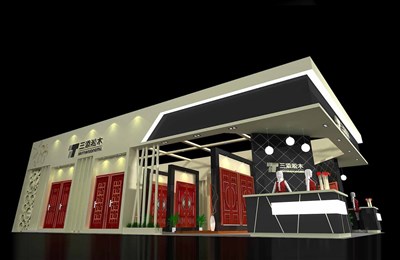 50平米展臺(tái)設(shè)計(jì)制作：三面開口/前衛(wèi)/型材結(jié)構(gòu)/米色，為家具展展商而作（免費(fèi)使用）