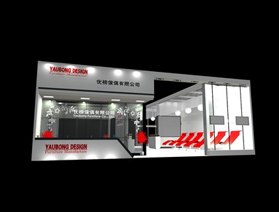 49平米展臺設計制作：二面開口/現(xiàn)代/型材結構/灰色，為家具展展商而作（免費使用）