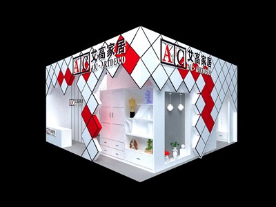 42平米展臺(tái)設(shè)計(jì)制作：二面開口/前衛(wèi)/型材結(jié)構(gòu)/紅色，為家具展展商而作（免費(fèi)使用）