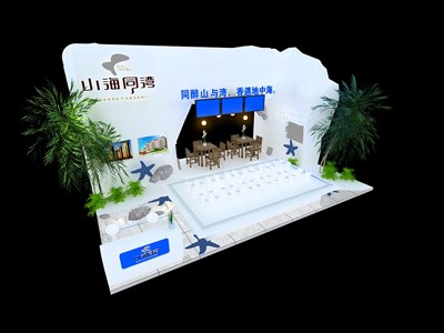 54平米展臺設(shè)計制作：四面開口/現(xiàn)代/木質(zhì)結(jié)構(gòu)/白色，為房產(chǎn)展展商而作（免費(fèi)使用）