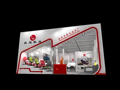 90平米展臺設計制作：一面開口/前衛(wèi)/型材結構/白色，為家具展展商而作（免費使用）