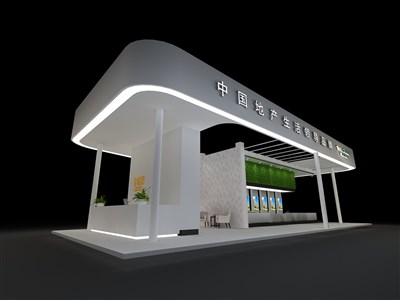 85平米展臺設(shè)計制作：四面開口/前衛(wèi)/型材結(jié)構(gòu)/灰色，為房產(chǎn)展展商而作（免費使用）